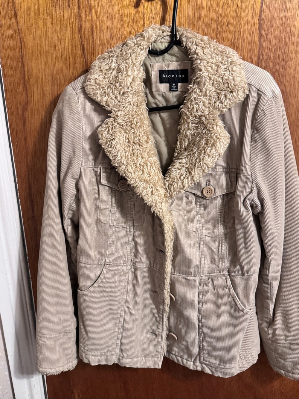 Braetan Faux-Sherpa Collar Corduroy Jacket - Beige